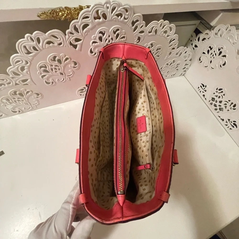 Kate Spade Neon Coral Pink Leather Tote